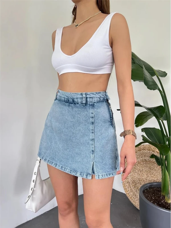 Fav Style Kadın Denim Arkası Çift Cepli Mini Şort Etek