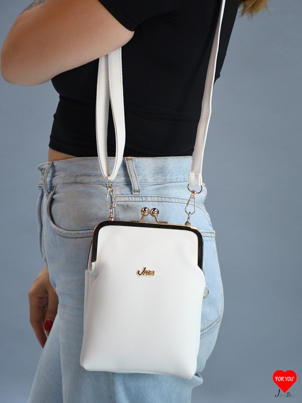 Jara Bag Paris 3 Bölmeli Su Geçirmez Beyaz Deri Çapraz Askılı Cüzdan Çanta Modern Koleksiyon