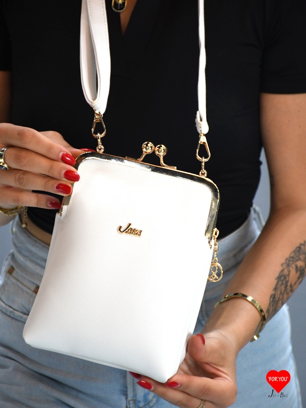 Jara Bag Paris 3 Bölmeli Su Geçirmez Beyaz Deri Çapraz Askılı Cüzdan Çanta Modern Koleksiyon görsel 5