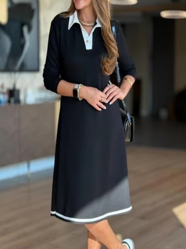 Şans Life Polo Yaka, Biyeli Uzun Kol Elbise görsel 3