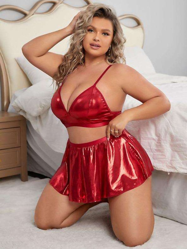 Alvora Passione Kırmızı Metalik Büyük Beden Fantazi 2’li Set (Tek Beden)