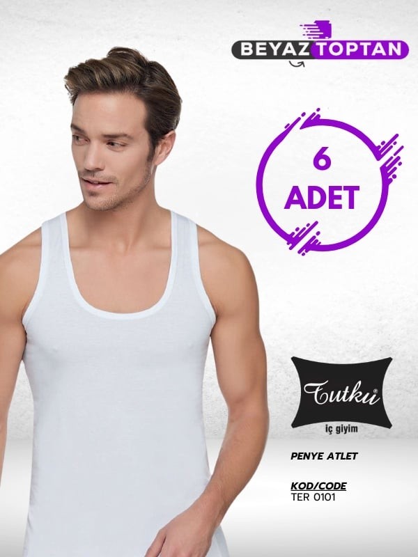 Tutku Erkek Atlet 6'lı Beyaz Pamuklu Nefes Alabilir Rahat Kesim Özellikli görsel 3