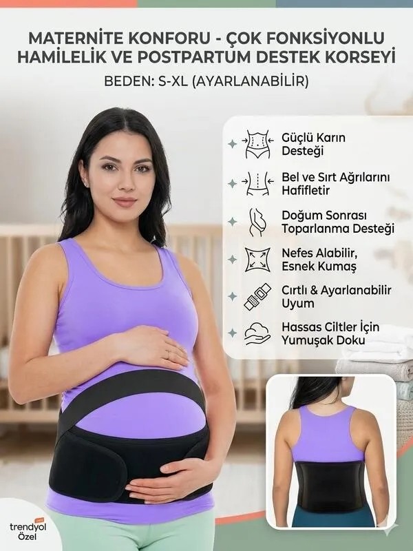 Ankaflex Hamile Korsesi Bel Destekli Korse Doğum Öncesi Destek Korsesi Ayarlanabilir Beden Doğum Gebelik Korsesi görsel 4