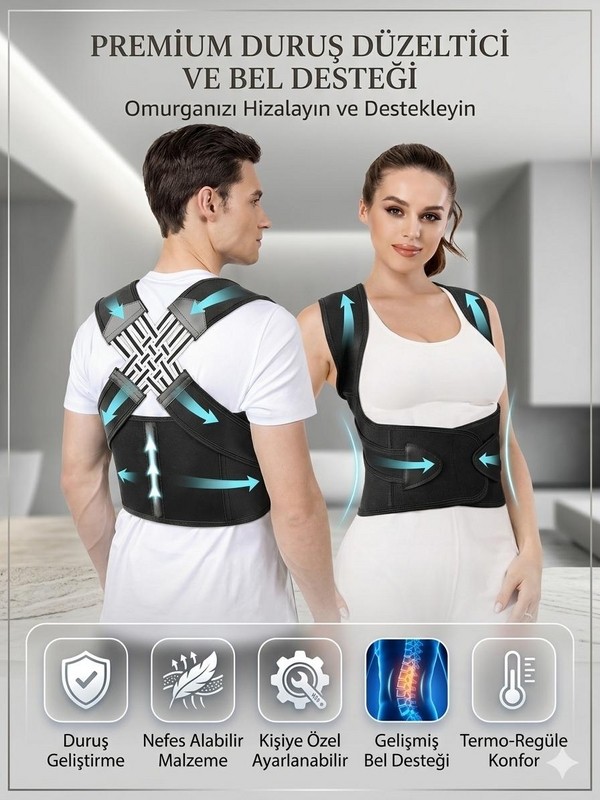 Ankaflex Hamile Dik Durma Korsesi Sırt Omurilik Postür Düzeltici Duruş Düzeltici Kambur Omuz Korsesi görsel 3
