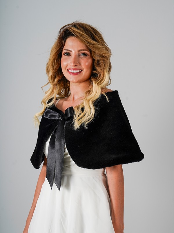 Sed da Exclusive Siyah Bağlamalı Kürk Etol , Bolero ,
