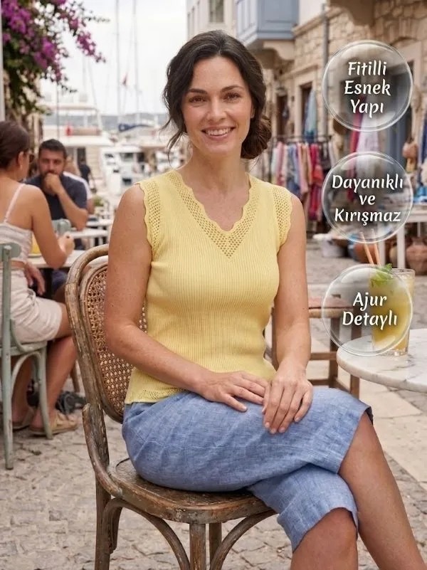Urumday Eteği Ajurlu V Yaka Atlet Bluz