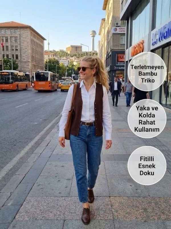 Urumday Kadın V Yaka Düğmeli Fitilli İnce Bambu Merserize Yelek görsel 8