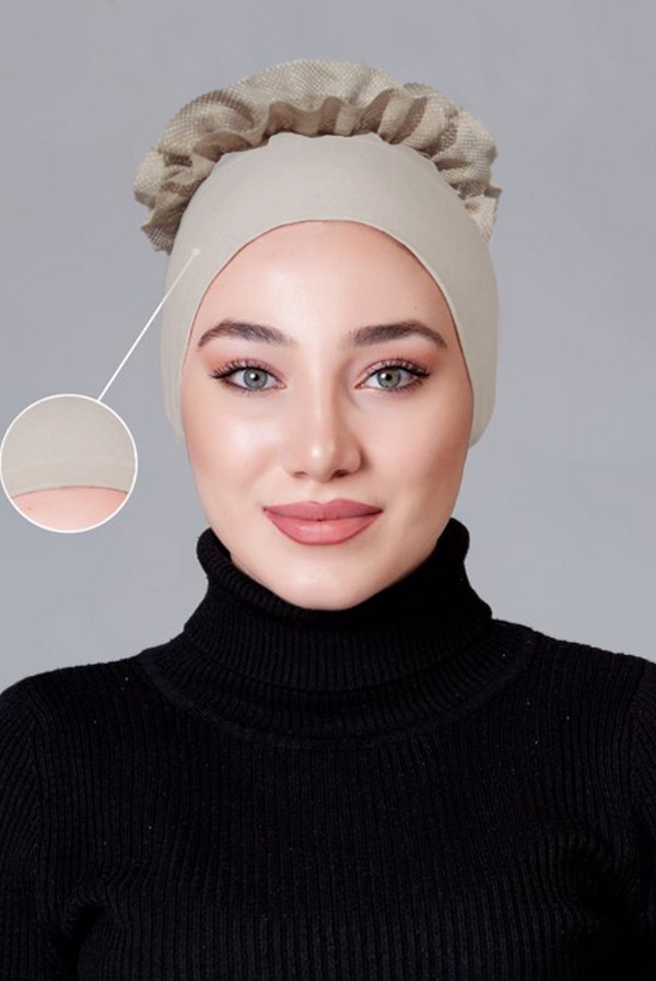 Nanak Siyah Likralı Fırfırlı Kaymayan Bone