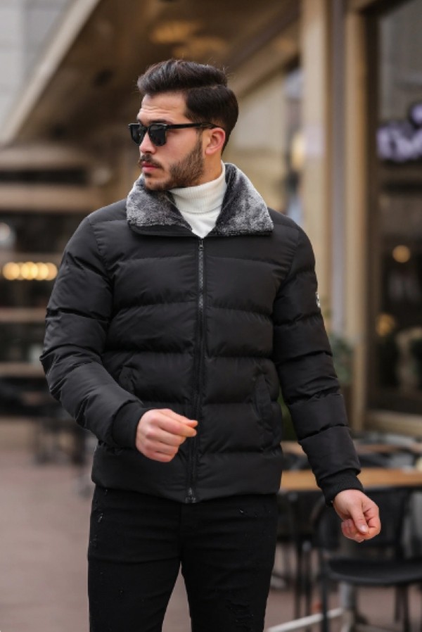 Rowsmen Su Rüzgar Soğuk Geçirmez Peluş Yaka Kürklü Dik Yaka Erkek Şişme Mont Lf görsel 3