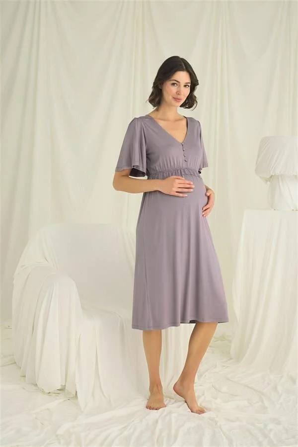 Aesco Arias Closet Dantelli Önü Düğmeli Hamile Lohusa Gecelik görsel 4