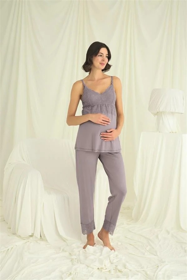 Aesco Arias Closet Dantelli Hamile Lohusa 3'lü Pijama Takımı görsel 7