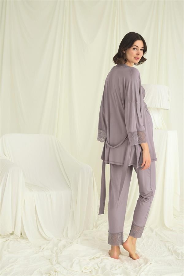 Aria's Closet Arias Closet Dantelli Hamile Lohusa 3'lü Pijama Takımı görsel 5