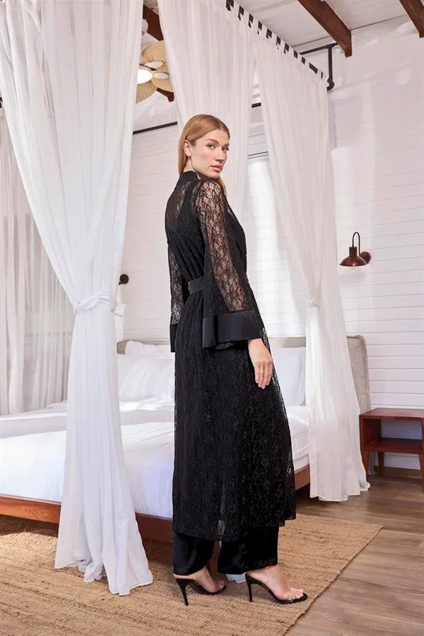 Ang Butik Uzun Kollu Dantelli ve Kuşaklı Sabahlık görsel 8