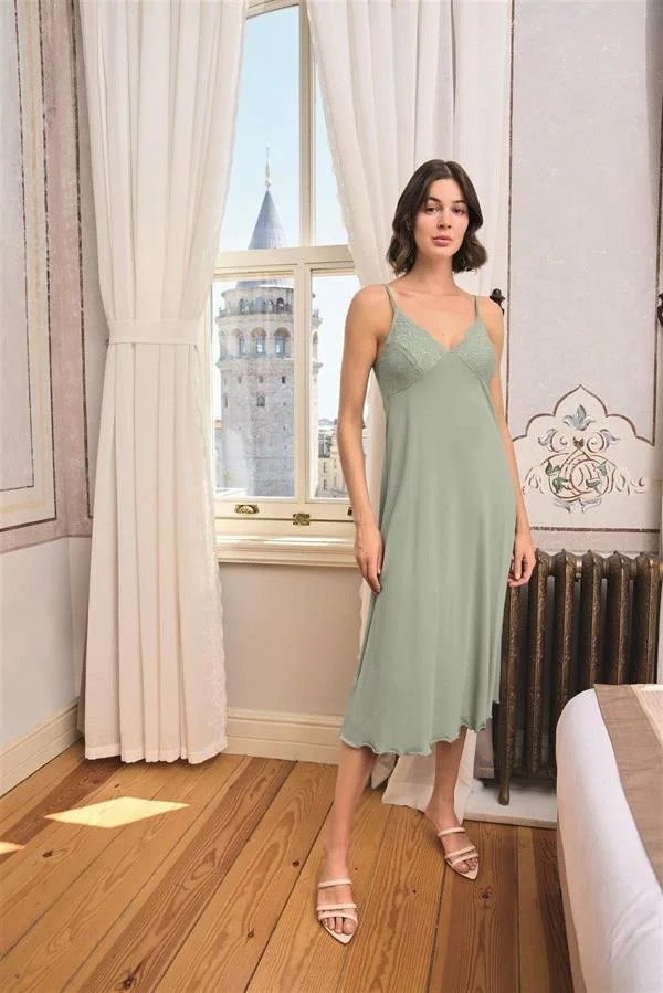 Ang Butik Çiçek ve Yaprak Desenli Dantelli ve Dekolteli Sabahlık Takımı görsel 7
