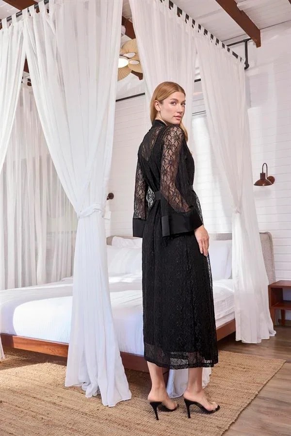 Ang Butik %100 Viskon Dantelli ve Dekolteli Saten Sabahlık Takımı görsel 5