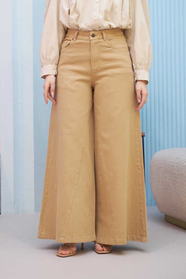 Neways 1162-PARÇA Boyalı Denim Pantolon Bej görsel 2