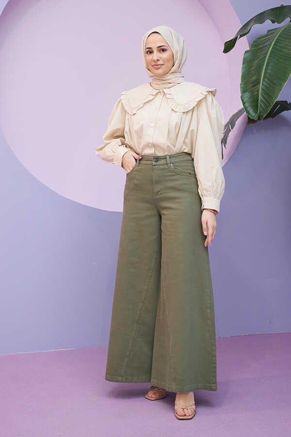Neways 1162-PARÇA Boyalı Denim Pantolon Haki