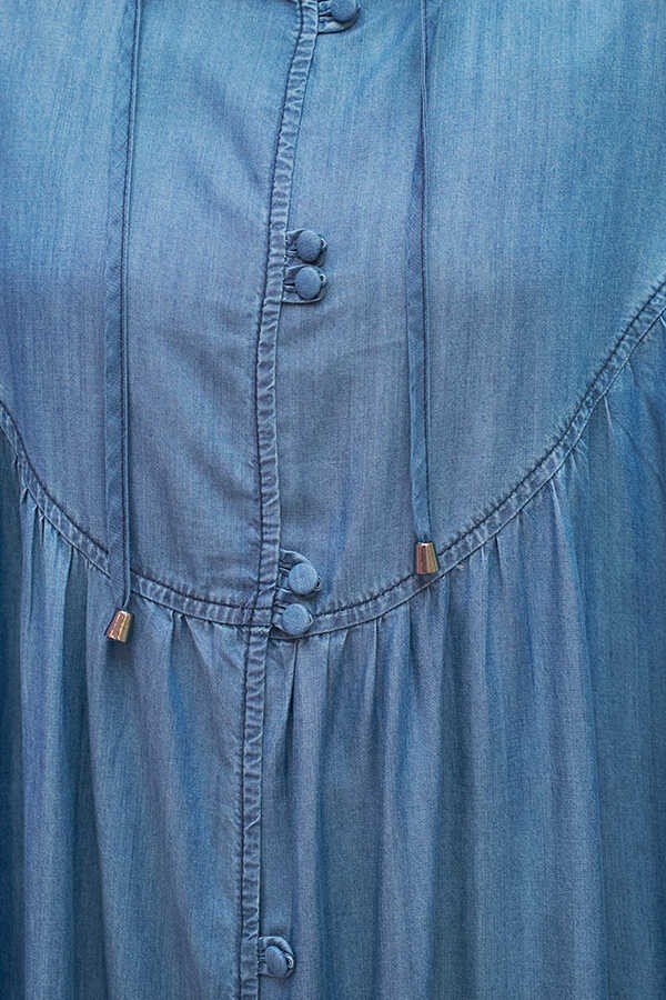 Neways 6635-BRIT Düğmeli Denim Ferace Koyu Mavi görsel 2