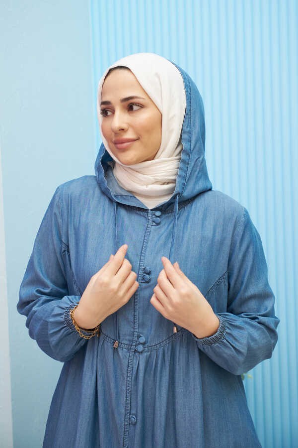 Neways 6635-BRIT Düğmeli Denim Ferace Koyu Mavi görsel 4