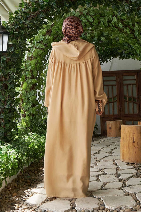 Neways 6635-PARÇA Boyalı Brit Düğmeli Denim Ferace Bej görsel 2