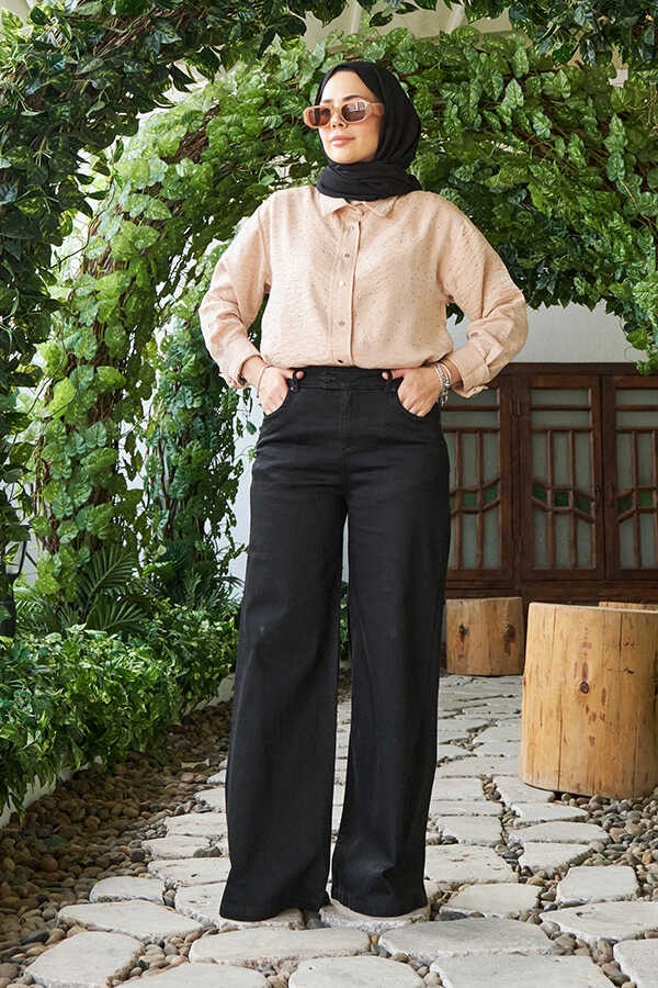 Neways 1067-DENIM Bol Paça Pantolon Siyah görsel 5