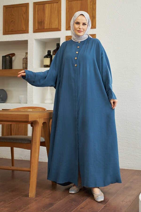 Neways 6618-MODAL Süs Düğmeli Abaya Indigo