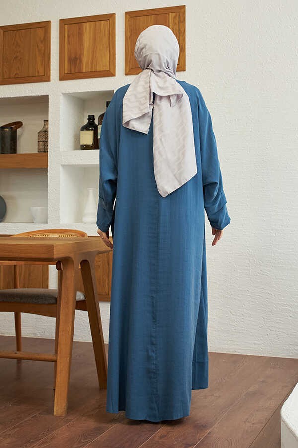 Neways 6618-MODAL Süs Düğmeli Abaya Indigo görsel 2