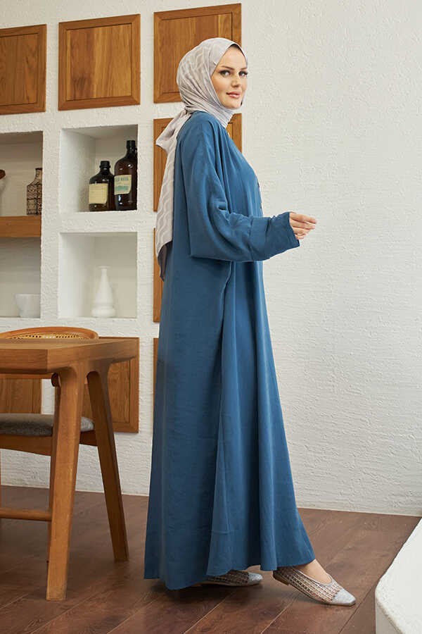 Neways 6618-MODAL Süs Düğmeli Abaya Indigo görsel 4
