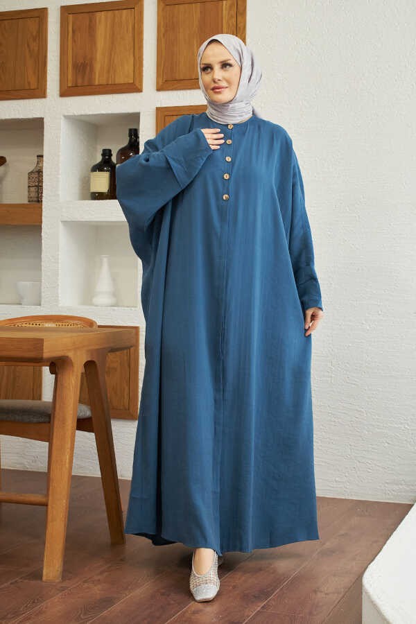 Neways 6618-MODAL Süs Düğmeli Abaya Indigo görsel 5
