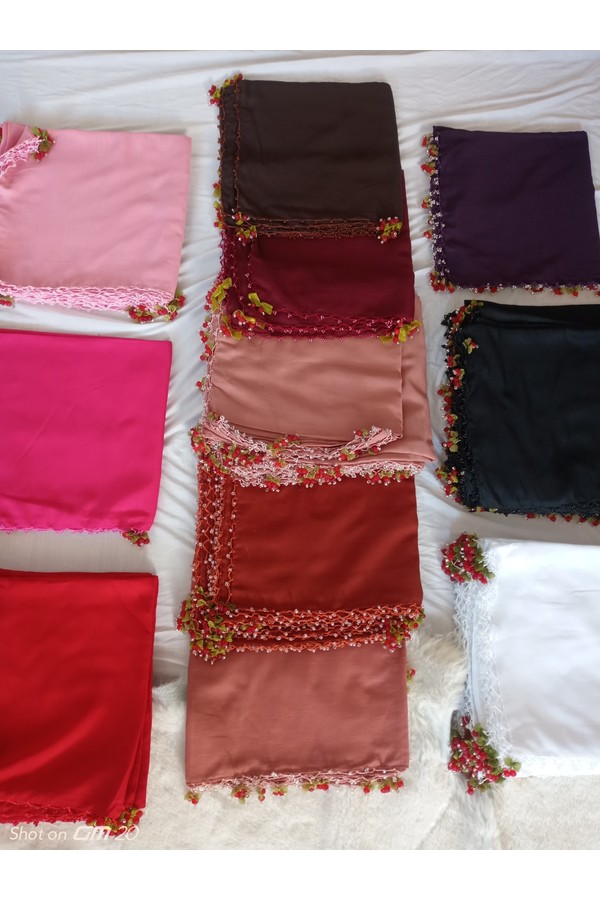 Hoaryage Kiraz Oyalı , Boncuklu Yazma , Tülbent ,fular ,yemeni, Mevlüt Örtüsü 4 Kenarı Oyalı görsel 2