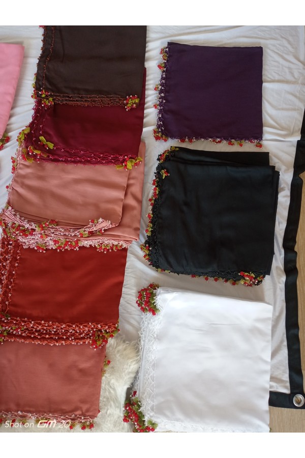 Hoaryage Kiraz Oyalı , Boncuklu Yazma , Tülbent ,fular ,yemeni, Mevlüt Örtüsü 4 Kenarı Oyalı görsel 4