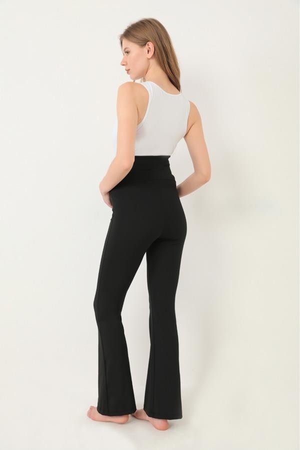 Cottonhill Beauty Cottonhill Siyah Yüksek Bel Hamile İspanyol Paça Kadın Tayt görsel 2