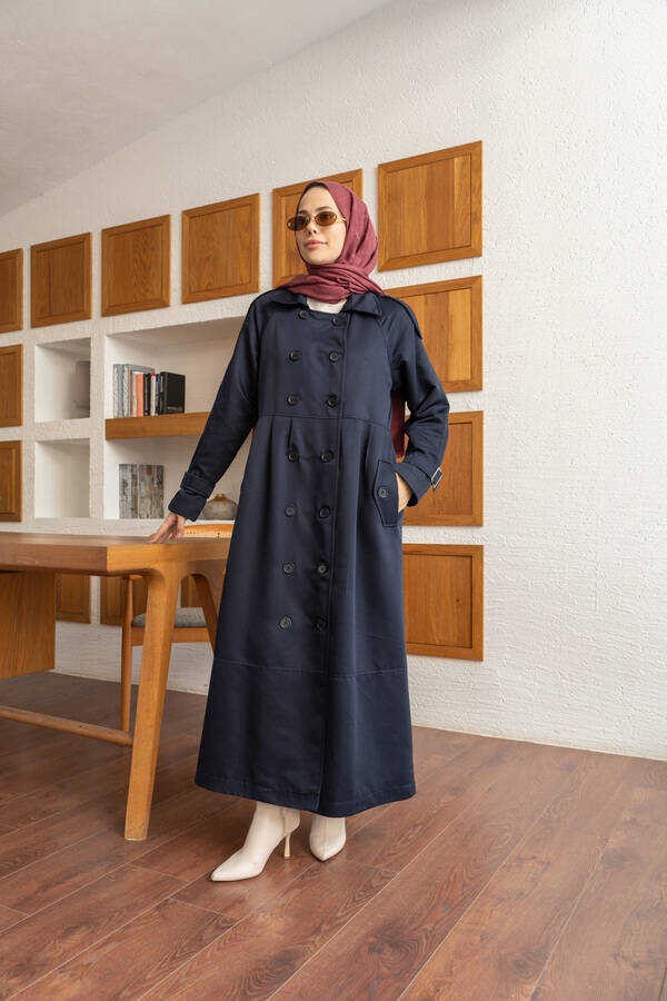 Neways 6632-REGLAN Kollu Süs Pileli Lens Ceket Lacivert