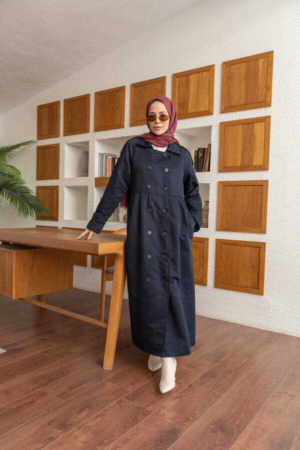 Neways 6632-REGLAN Kollu Süs Pileli Lens Ceket Lacivert görsel 2