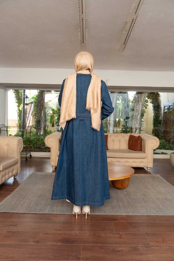 Neways Denim Ceket Koyu Mavi Kadın Kuşaklı Denim Malzeme ile Şık Tasarım görsel 3