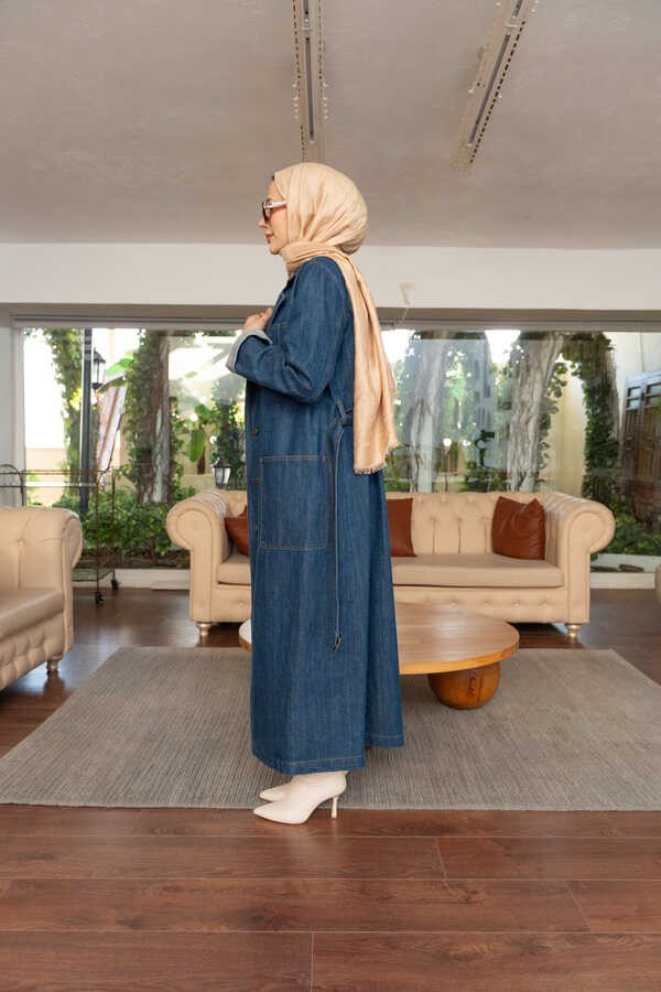 Neways Denim Ceket Koyu Mavi Kadın Kuşaklı Denim Malzeme ile Şık Tasarım görsel 5