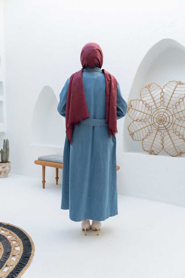 Neways 6655-KUŞAKLI Denim Ceket Mavi görsel 5