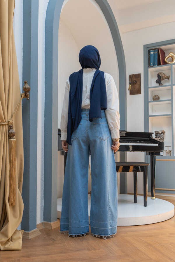 Neways 1166-PARÇALI Denim Bol Paça Pantolon Mavi görsel 2