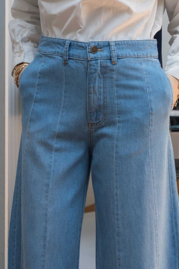 Neways 1166-PARÇALI Denim Bol Paça Pantolon Mavi görsel 4