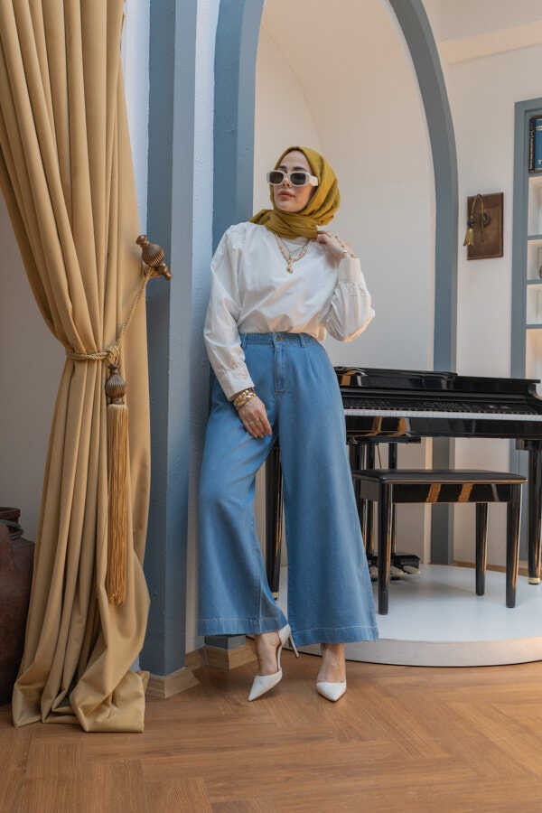 Neways 1164-PILELI Denim Pantolon Mavi görsel 3