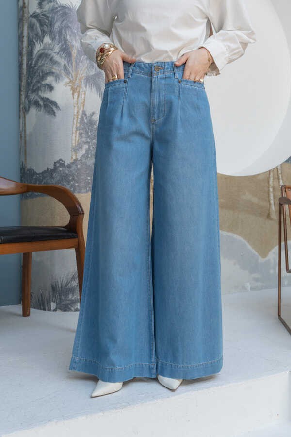 Neways 1165-DENIM Bol Paça Pantolon Mavi görsel 2