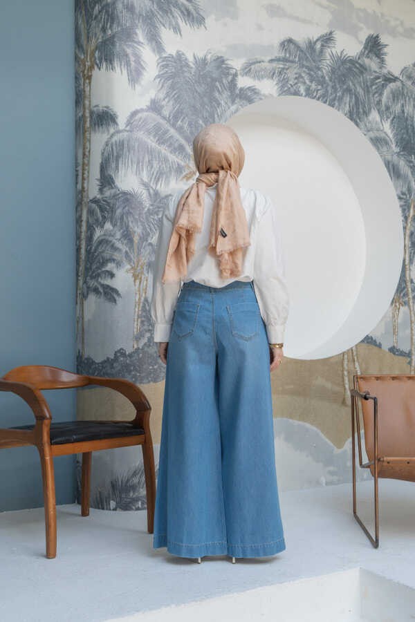 Neways 1165-DENIM Bol Paça Pantolon Mavi görsel 3