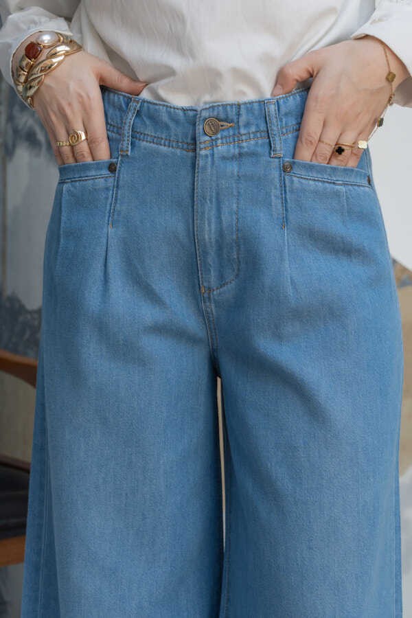 Neways 1165-DENIM Bol Paça Pantolon Mavi görsel 4