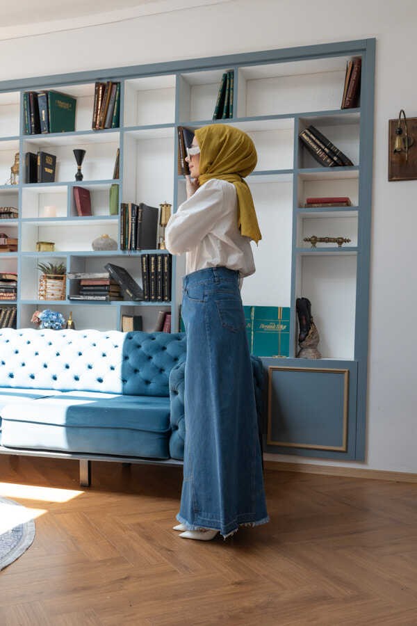 Neways 2290-DENIM Parçalı Etek Koyu Mavi