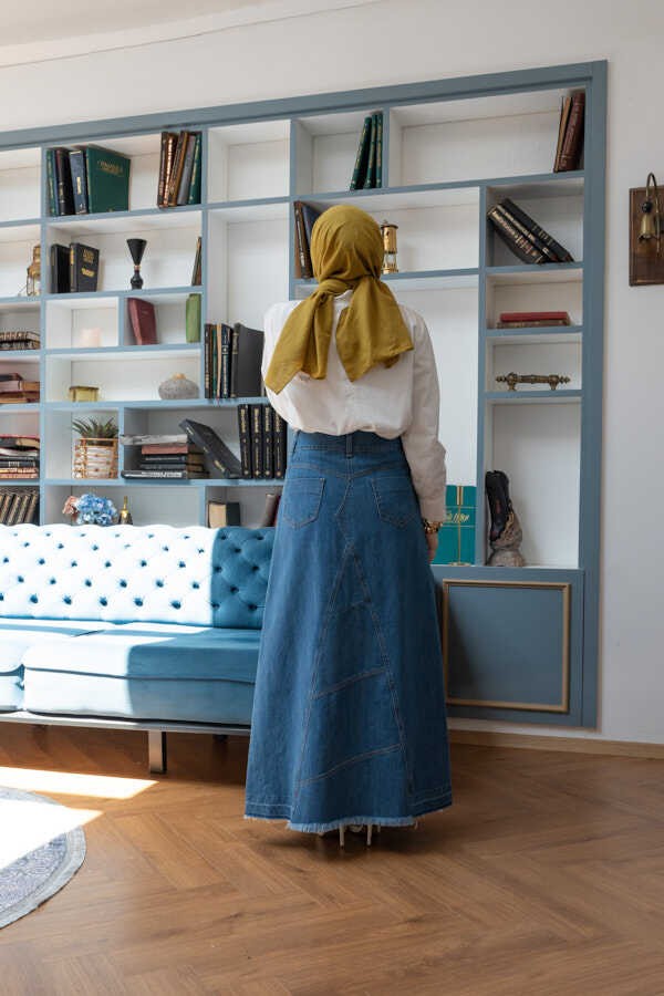 Neways 2290-DENIM Parçalı Etek Koyu Mavi görsel 2