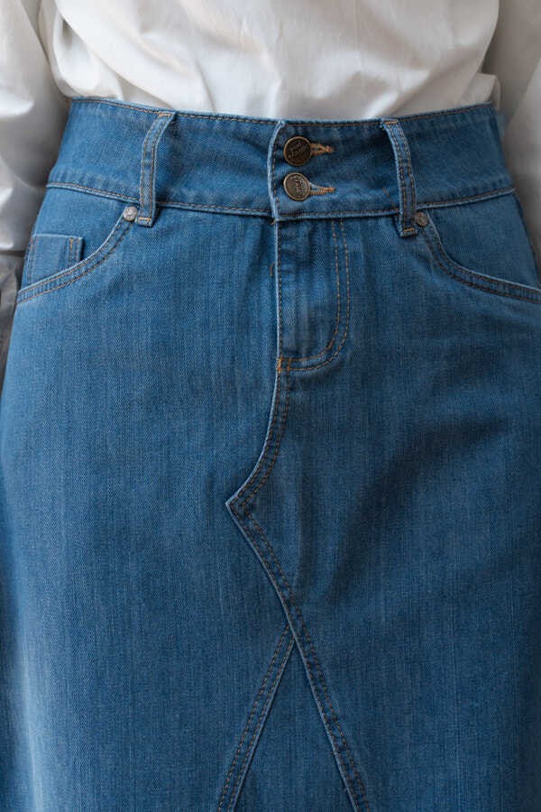 Neways 2290-DENIM Parçalı Etek Koyu Mavi görsel 3
