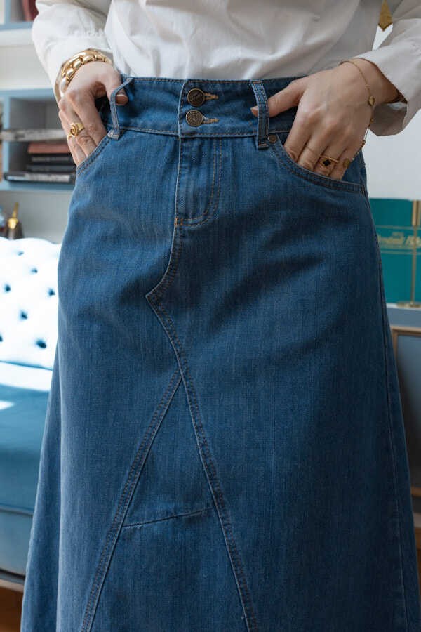Neways 2290-DENIM Parçalı Etek Koyu Mavi görsel 4