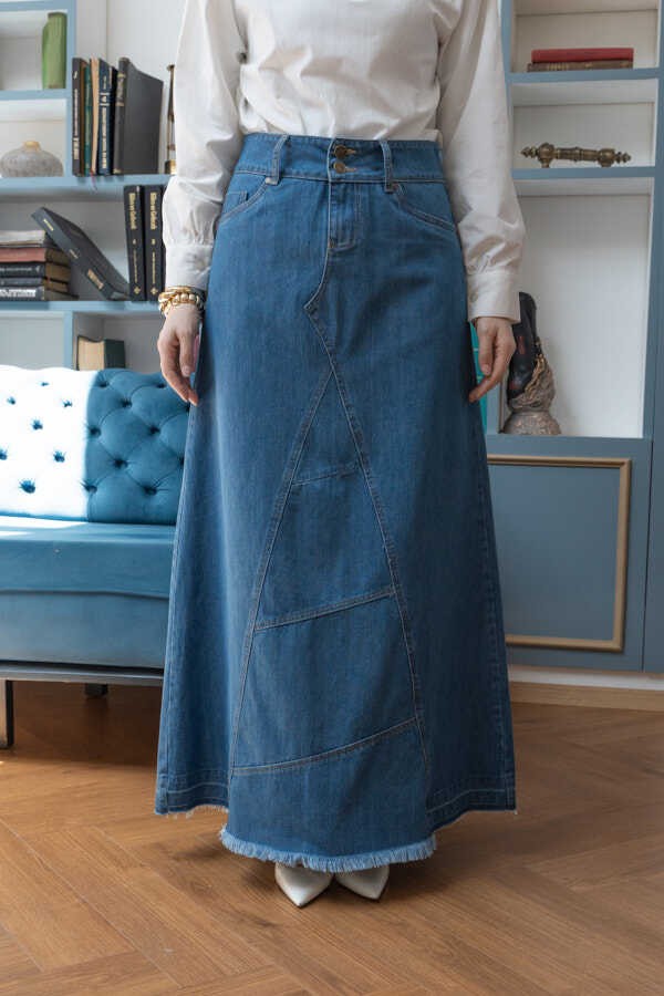 Neways 2290-DENIM Parçalı Etek Koyu Mavi görsel 5