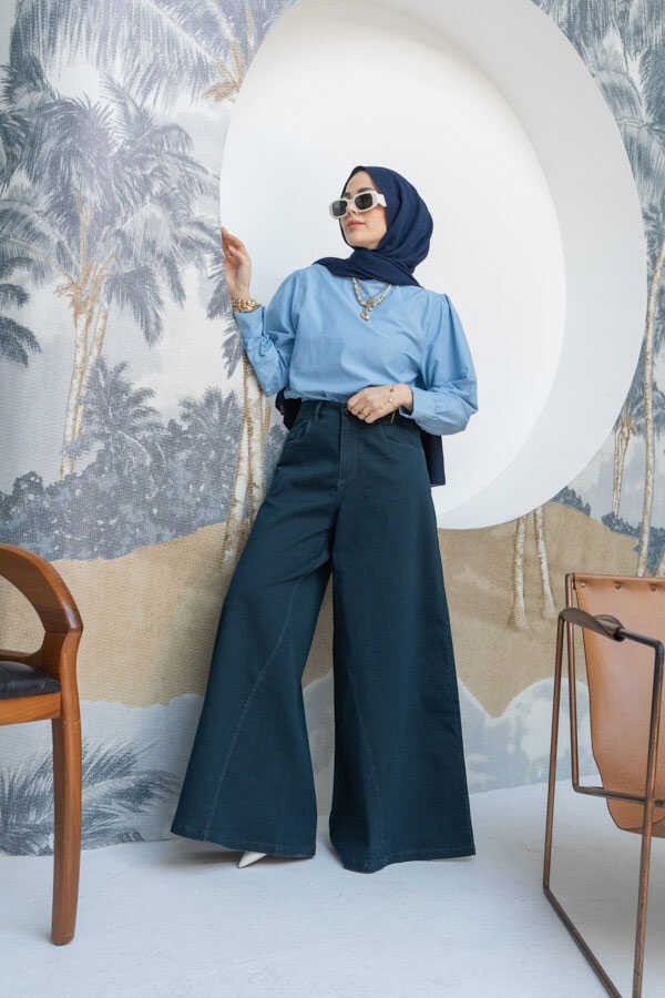 Neways 1162-DENIM Pantolon Etek Petrol görsel 3