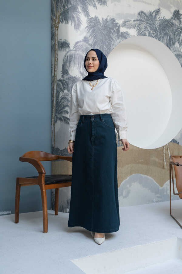Neways 2254-DENIM Klasik Etek Petrol görsel 5